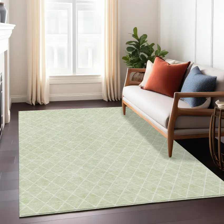 Mint Green And Ivory Geometric Washable Indoor Outdoor Area Rug Photo 9