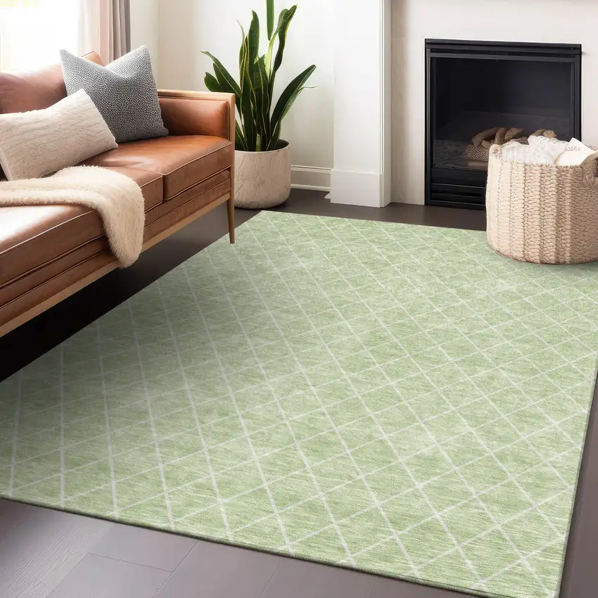 Mint Green And Ivory Geometric Washable Indoor Outdoor Area Rug Photo 8