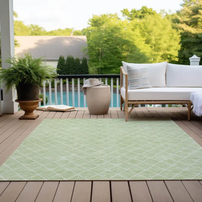 Mint Green And Ivory Geometric Washable Indoor Outdoor Area Rug Photo 9