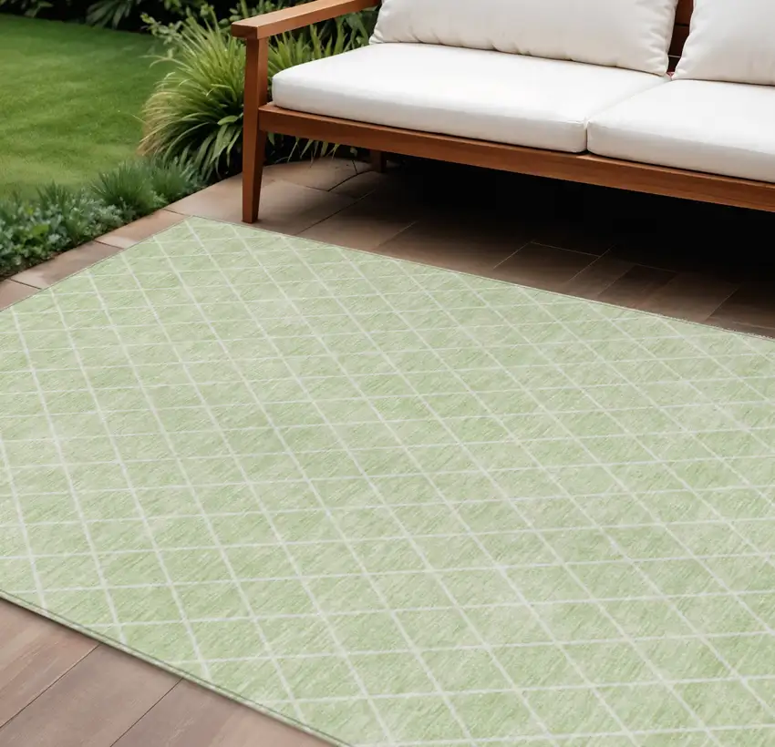 Mint Green And Ivory Geometric Washable Indoor Outdoor Area Rug Photo 1