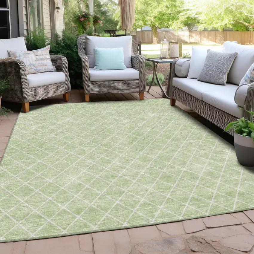 Mint Green And Ivory Geometric Washable Indoor Outdoor Area Rug Photo 7