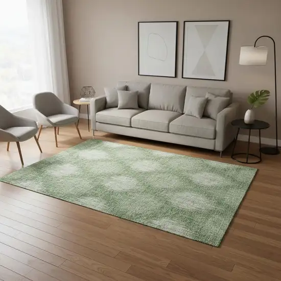 Mint Green And Ivory Ikat Washable Area Rug With UV Protection Photo 2