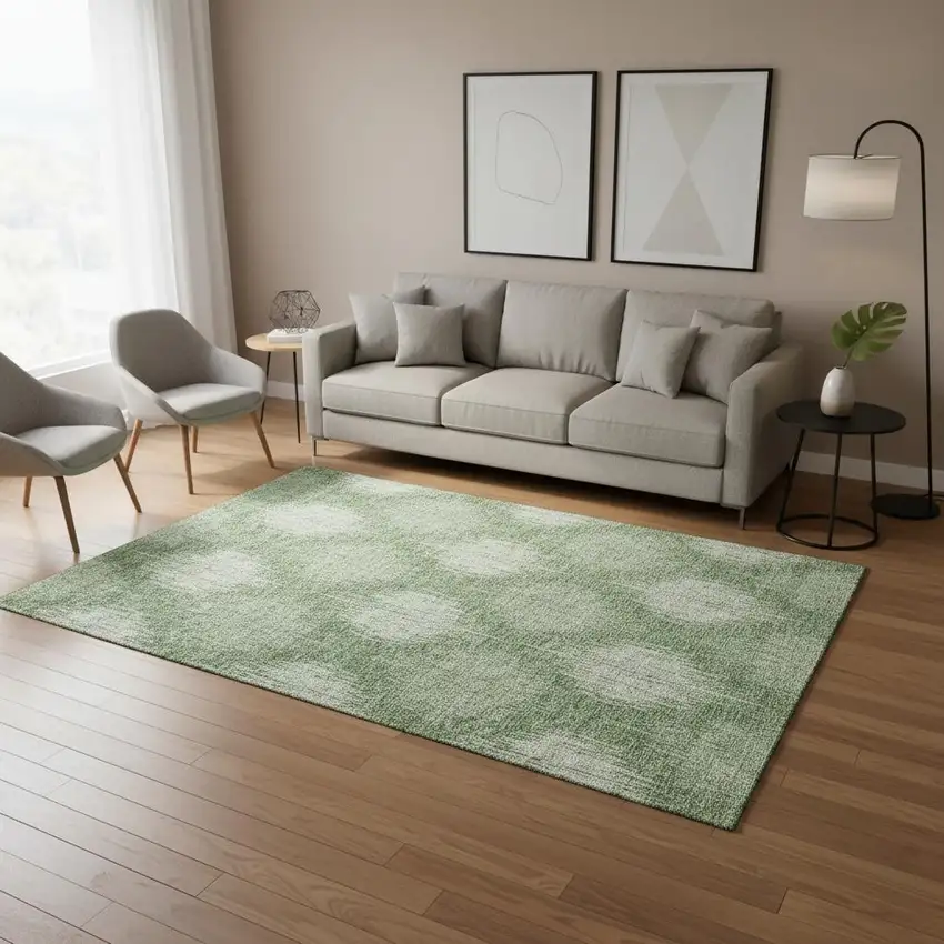 Mint Green And Ivory Ikat Washable Area Rug With UV Protection Photo 2