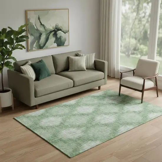 Mint Green And Ivory Ikat Washable Area Rug With UV Protection Photo 1