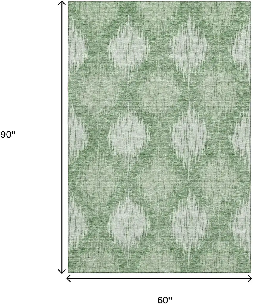 Mint Green And Ivory Ikat Washable Area Rug With UV Protection Photo 3