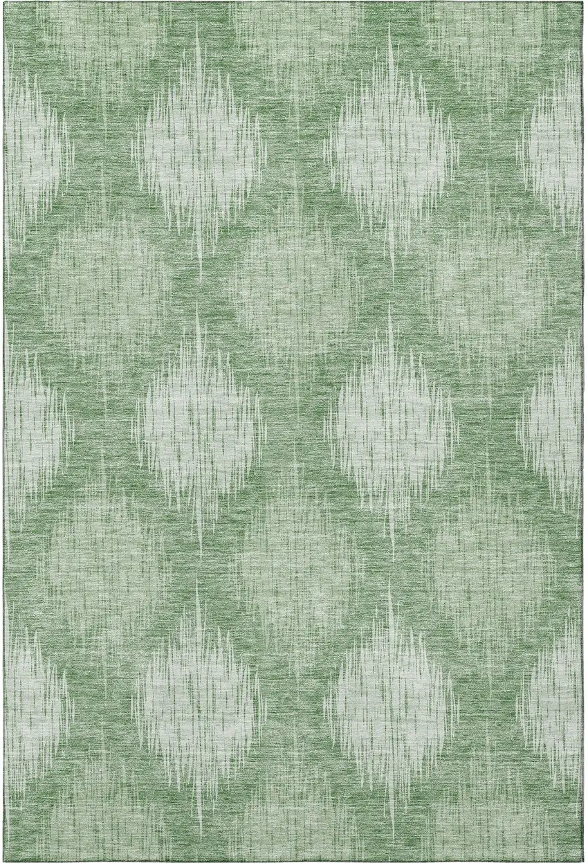 Mint Green And Ivory Ikat Washable Area Rug With UV Protection Photo 3