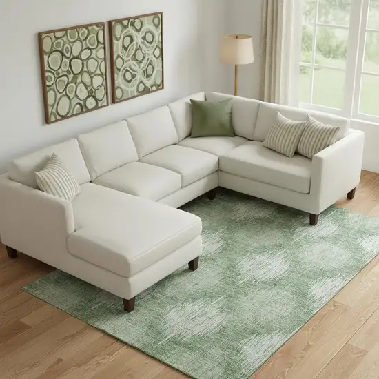 Mint Green And Ivory Ikat Washable Area Rug With UV Protection Photo 1