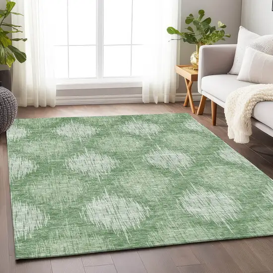 Mint Green And Ivory Ikat Washable Area Rug With UV Protection Photo 5