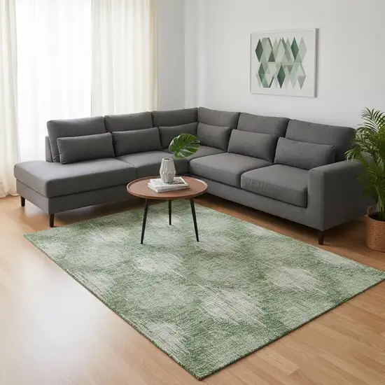 Mint Green And Ivory Ikat Washable Area Rug With UV Protection Photo 2