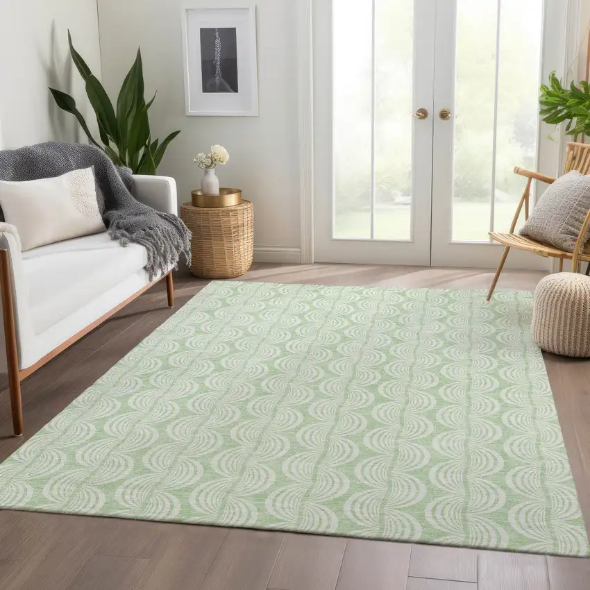 Mint Green And Ivory Ogee Washable Area Rug With UV Protection Photo 6