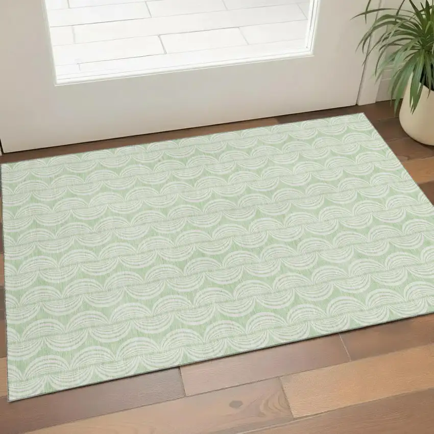 Mint Green And Ivory Ogee Washable Area Rug With UV Protection Photo 1