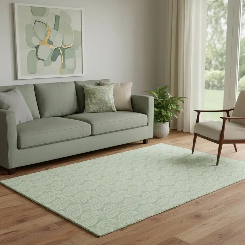 Mint Green And Ivory Ogee Washable Area Rug With UV Protection Photo 2