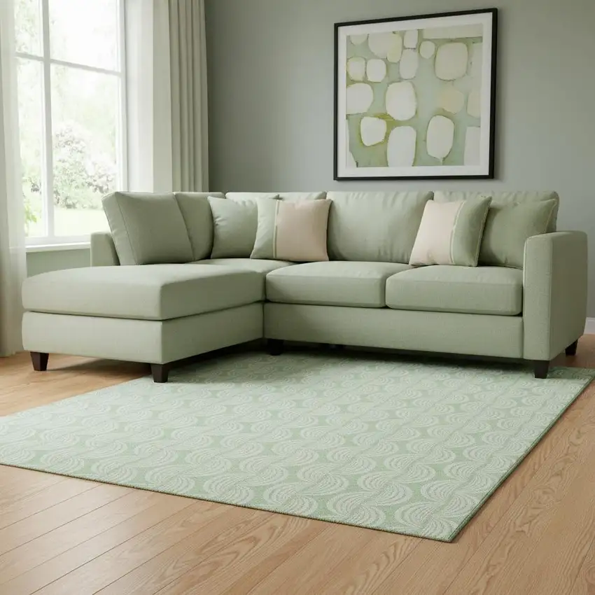 Mint Green And Ivory Ogee Washable Area Rug With UV Protection Photo 2