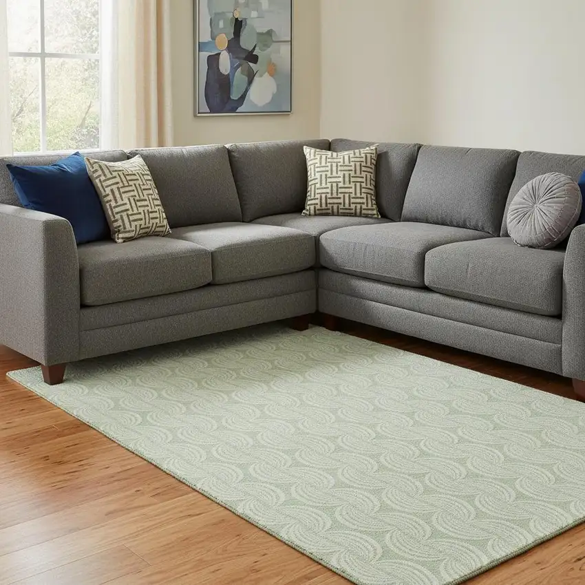 Mint Green And Ivory Ogee Washable Area Rug With UV Protection Photo 2