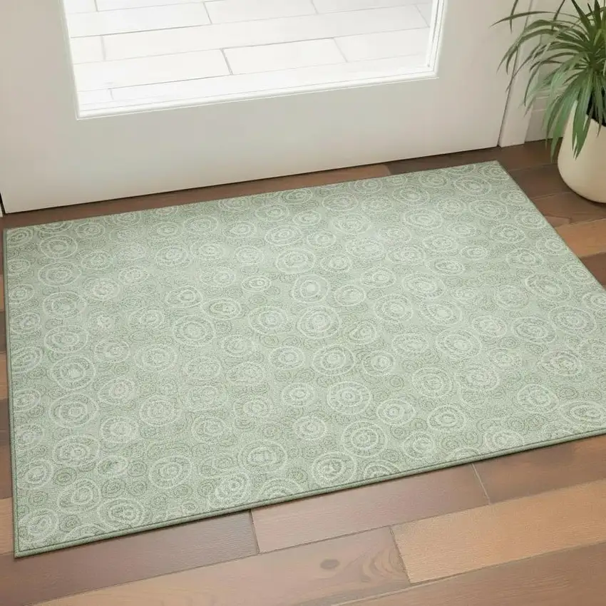 Mint Green And Ivory Polka Dot Washable Area Rug With UV Protection Photo 1
