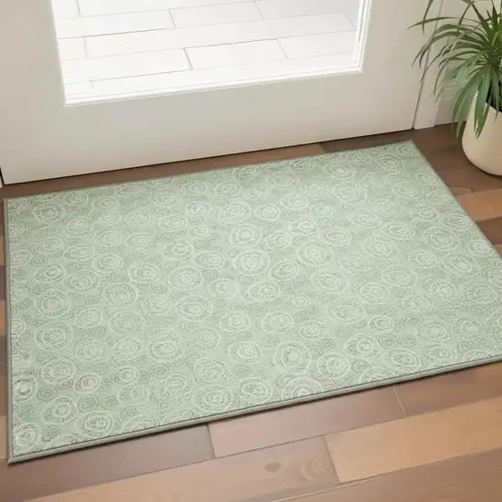 Mint Green And Ivory Polka Dot Washable Area Rug With UV Protection Photo 2
