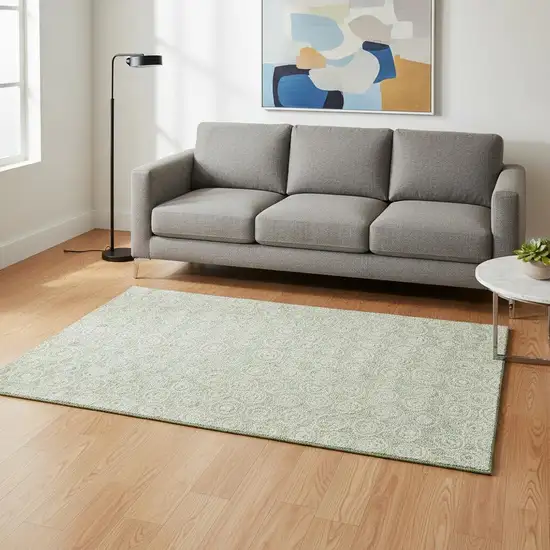 Mint Green And Ivory Polka Dot Washable Area Rug With UV Protection Photo 2