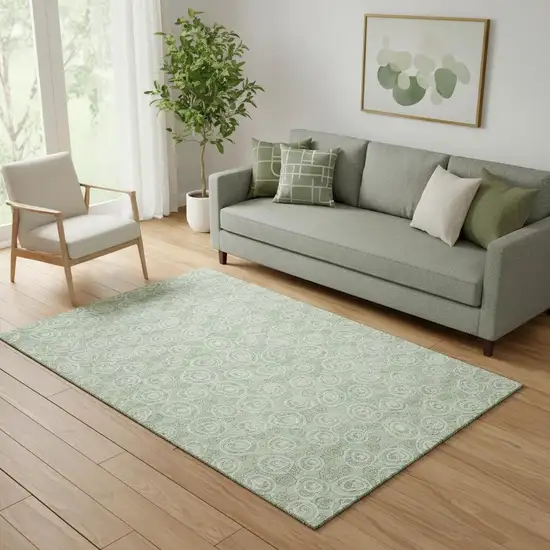 Mint Green And Ivory Polka Dot Washable Area Rug With UV Protection Photo 1