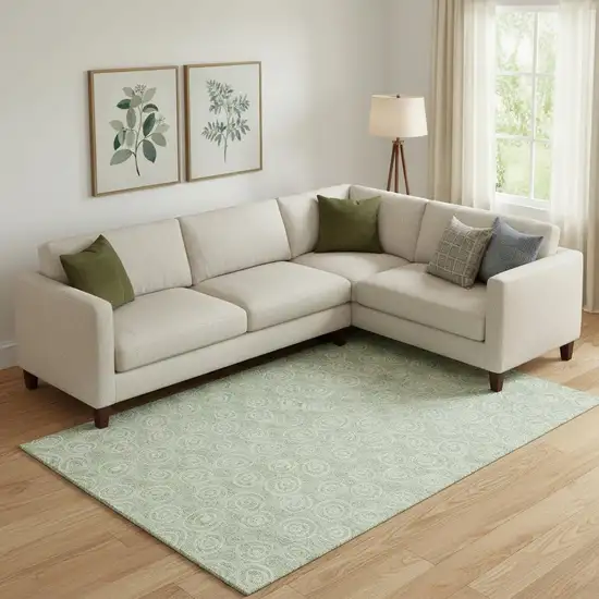 Mint Green And Ivory Polka Dot Washable Area Rug With UV Protection Photo 1