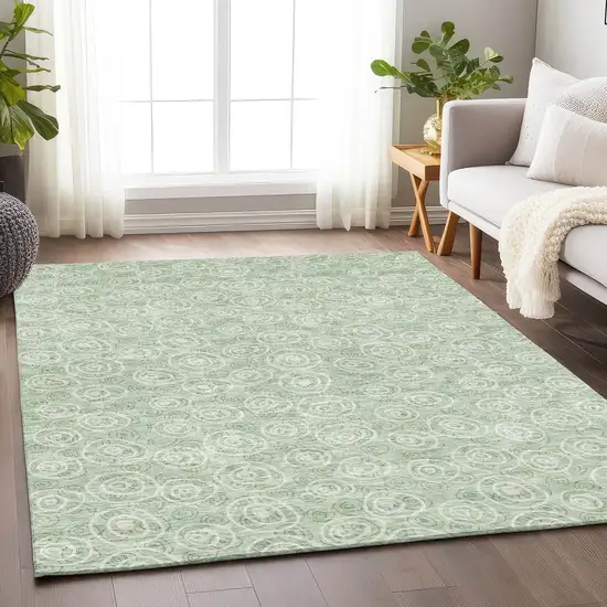 Mint Green And Ivory Polka Dot Washable Area Rug With UV Protection Photo 5