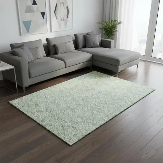 Mint Green And Ivory Polka Dot Washable Area Rug With UV Protection Photo 2