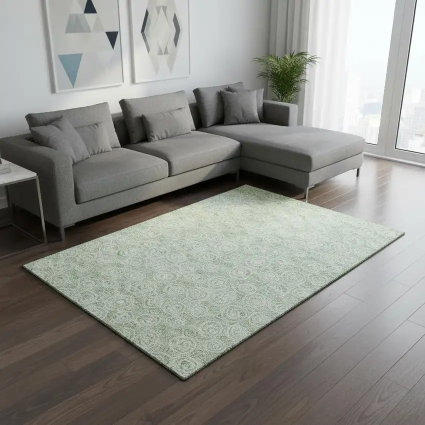 Mint Green And Ivory Polka Dot Washable Area Rug With UV Protection Photo 2