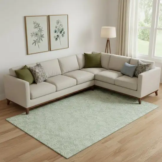 Mint Green And Ivory Polka Dot Washable Area Rug With UV Protection Photo 1