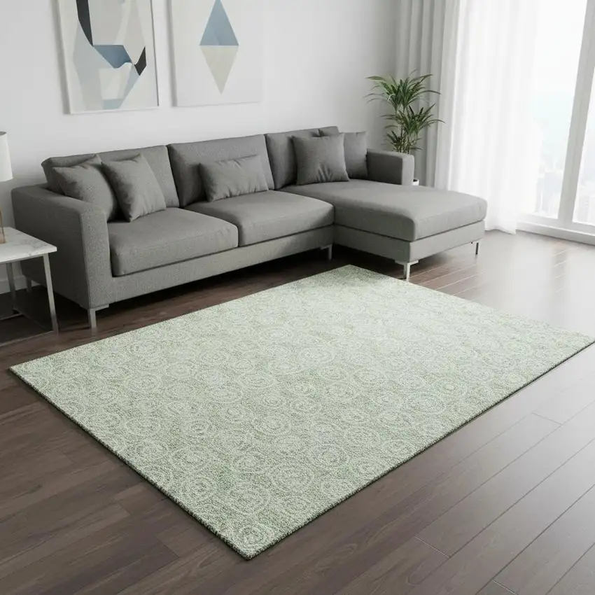 Mint Green And Ivory Polka Dot Washable Area Rug With UV Protection Photo 2