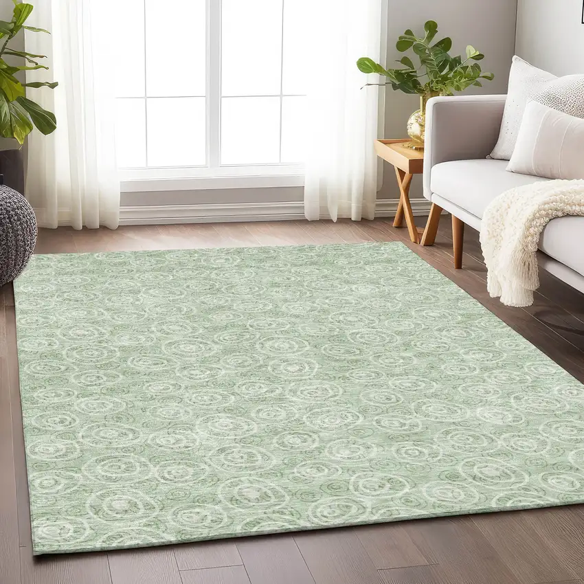 Mint Green And Ivory Polka Dot Washable Area Rug With UV Protection Photo 5