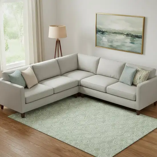 Mint Green And Ivory Polka Dot Washable Area Rug With UV Protection Photo 1