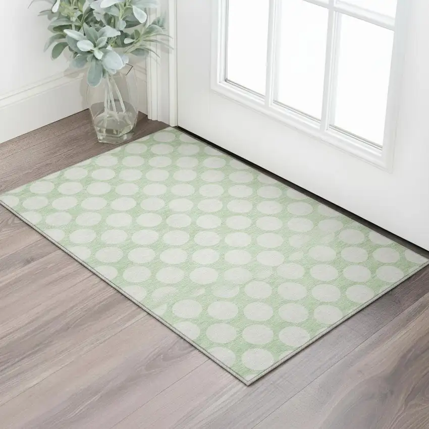 Mint Green And Ivory Polka Dot Washable Area Rug With UV Protection Photo 2