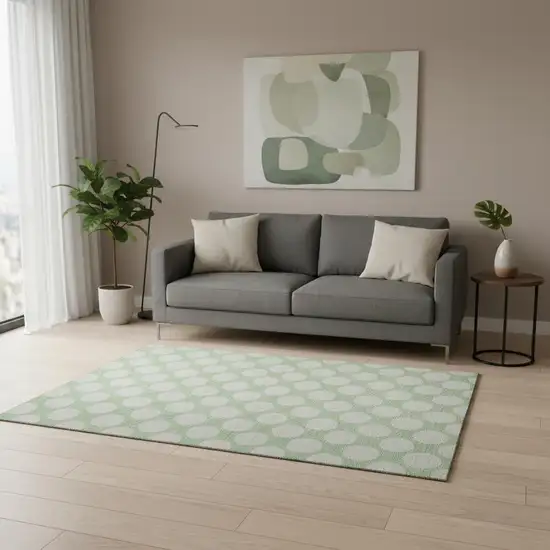 Mint Green And Ivory Polka Dot Washable Area Rug With UV Protection Photo 2