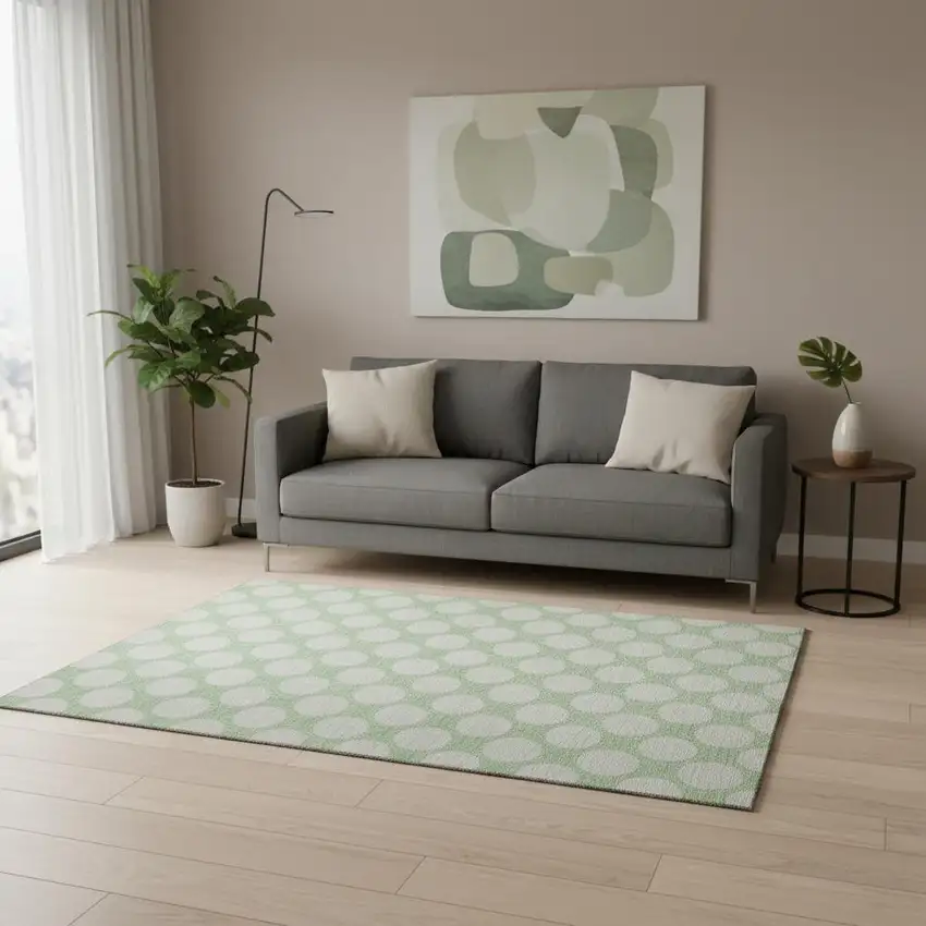 Mint Green And Ivory Polka Dot Washable Area Rug With UV Protection Photo 2