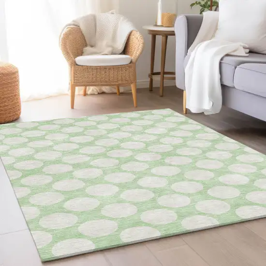 Mint Green And Ivory Polka Dot Washable Area Rug With UV Protection Photo 5