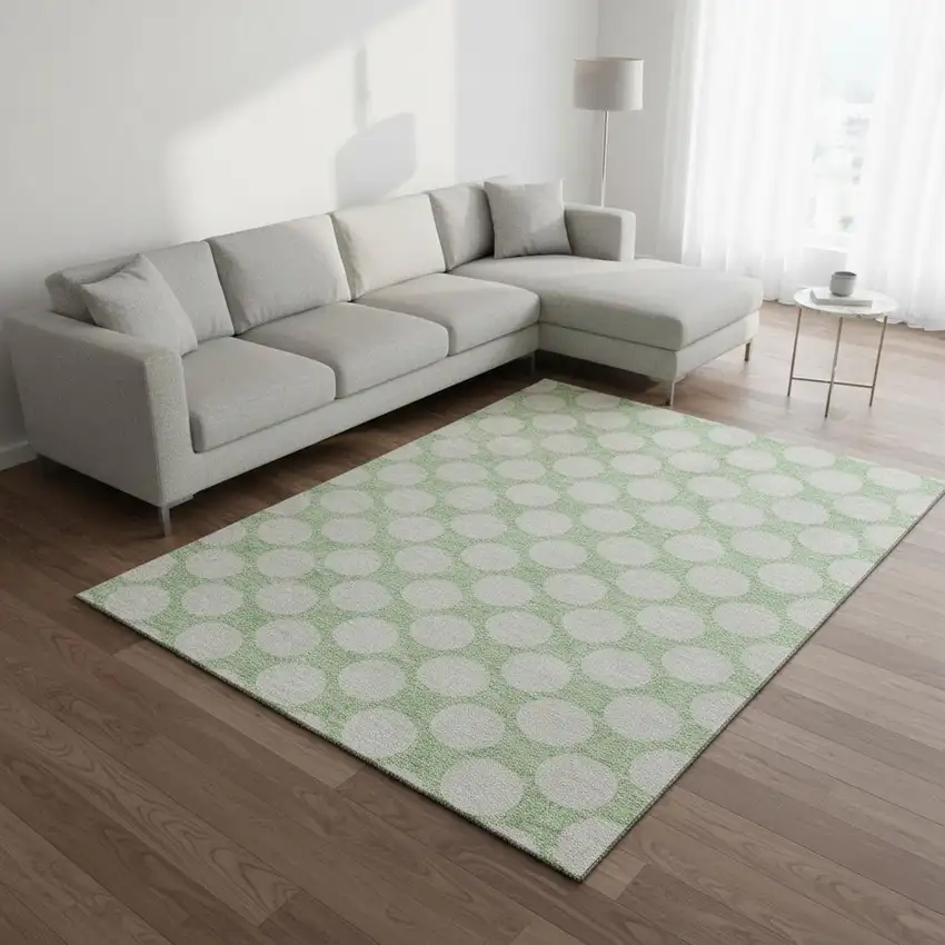 Mint Green And Ivory Polka Dot Washable Area Rug With UV Protection Photo 2