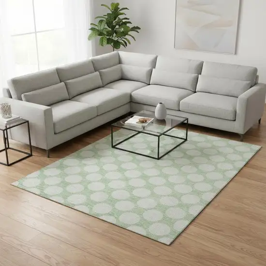 Mint Green And Ivory Polka Dot Washable Area Rug With UV Protection Photo 2