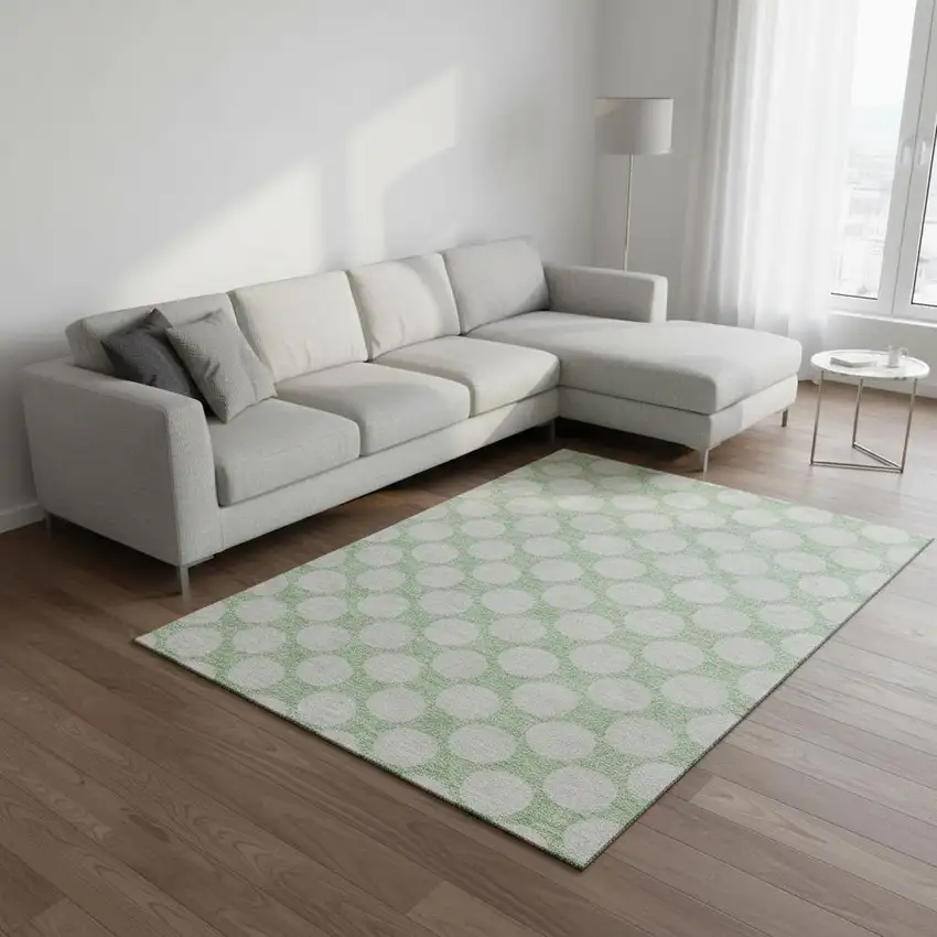 Mint Green And Ivory Polka Dot Washable Area Rug With UV Protection Photo 2