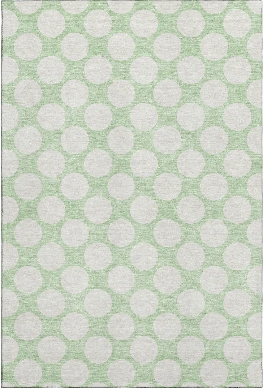 Mint Green And Ivory Polka Dot Washable Area Rug With UV Protection Photo 1