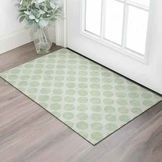 Mint Green And Ivory Polka Dot Washable Area Rug With UV Protection Photo 2