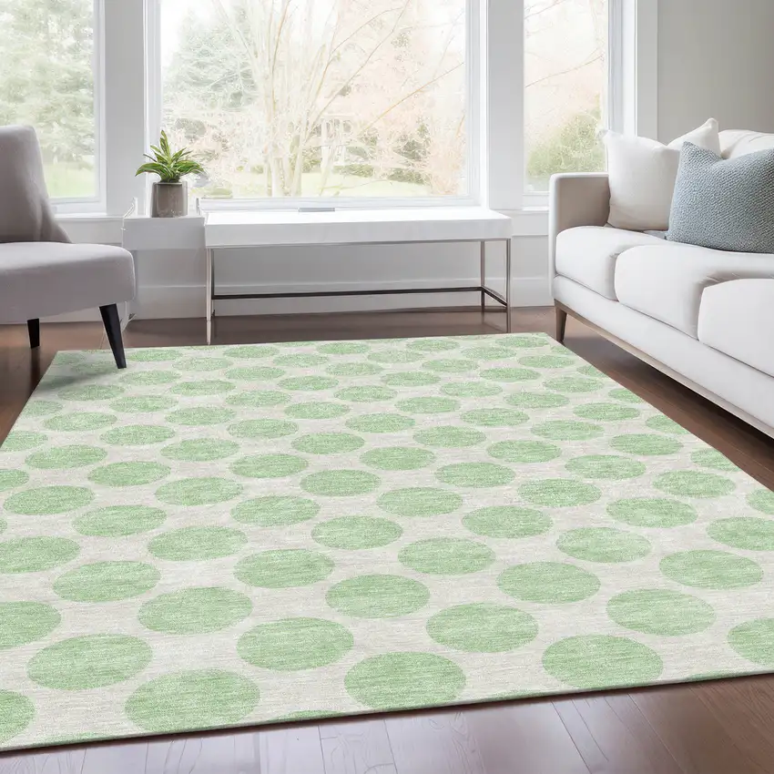 Mint Green And Ivory Polka Dot Washable Area Rug With UV Protection Photo 5