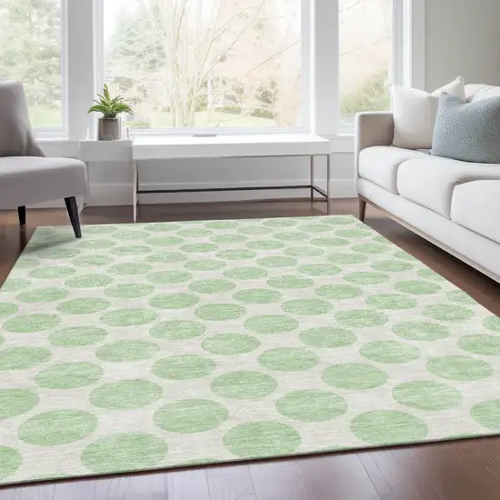 Mint Green And Ivory Polka Dot Washable Area Rug With UV Protection Photo 5
