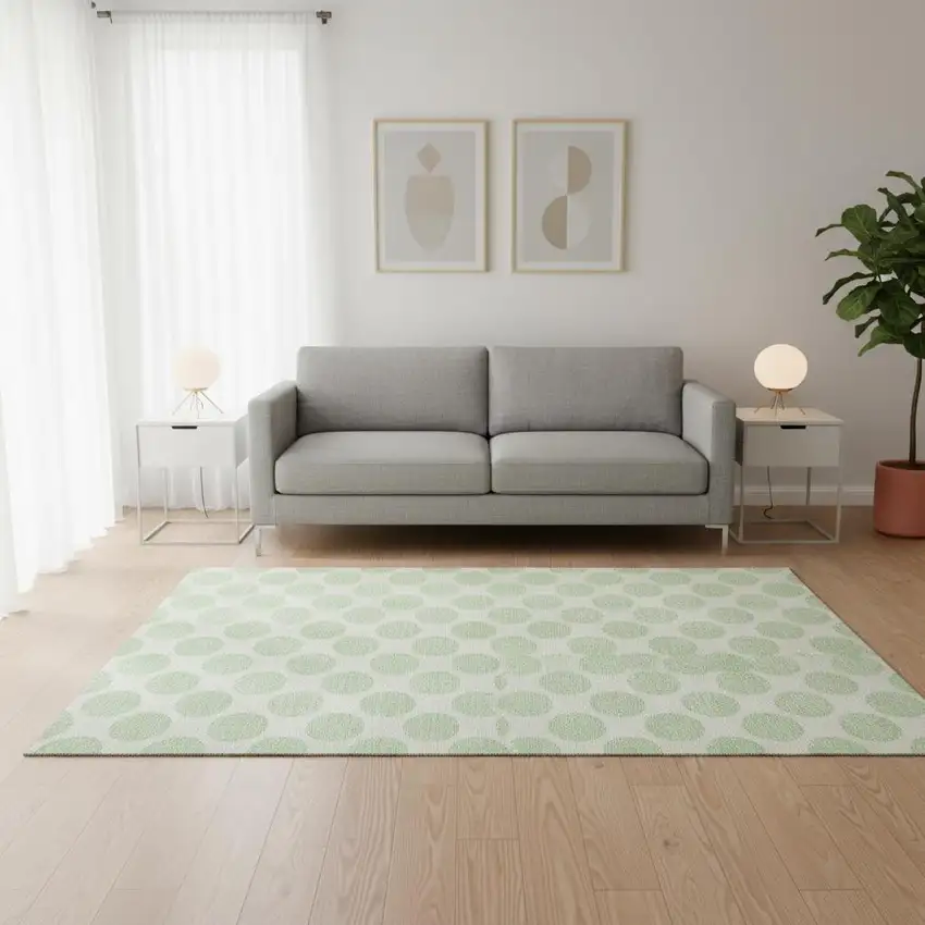 Mint Green And Ivory Polka Dot Washable Area Rug With UV Protection Photo 2