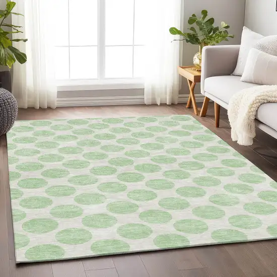 Mint Green And Ivory Polka Dot Washable Area Rug With UV Protection Photo 4