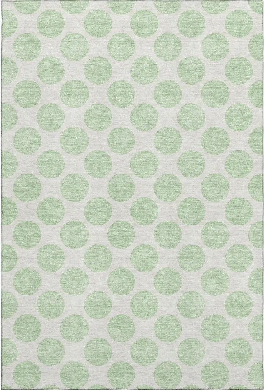 Mint Green And Ivory Polka Dot Washable Area Rug With UV Protection Photo 1