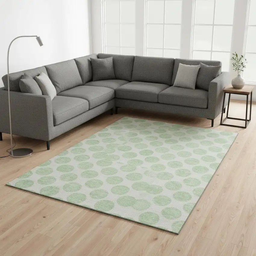 Mint Green And Ivory Polka Dot Washable Area Rug With UV Protection Photo 2