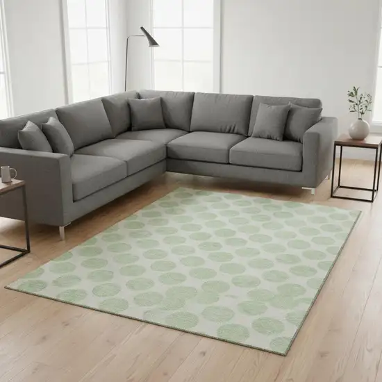 Mint Green And Ivory Polka Dot Washable Area Rug With UV Protection Photo 2