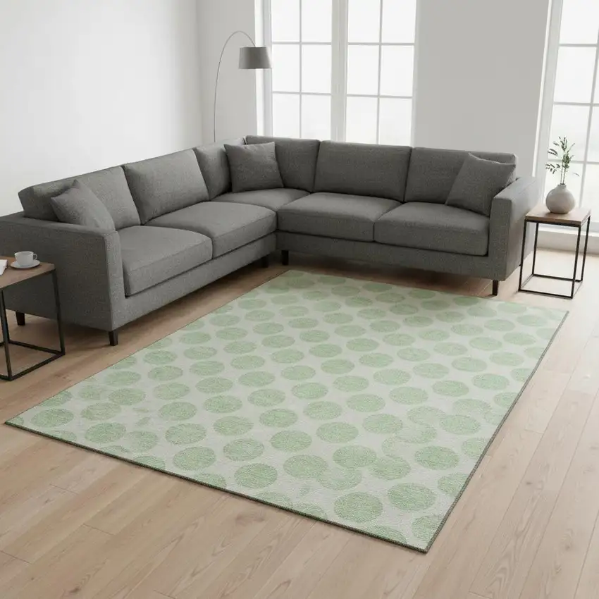 Mint Green And Ivory Polka Dot Washable Area Rug With UV Protection Photo 2