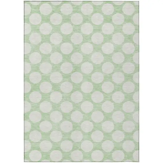 Mint Green And Ivory Polka Dot Washable Indoor Outdoor Area Rug Photo 2