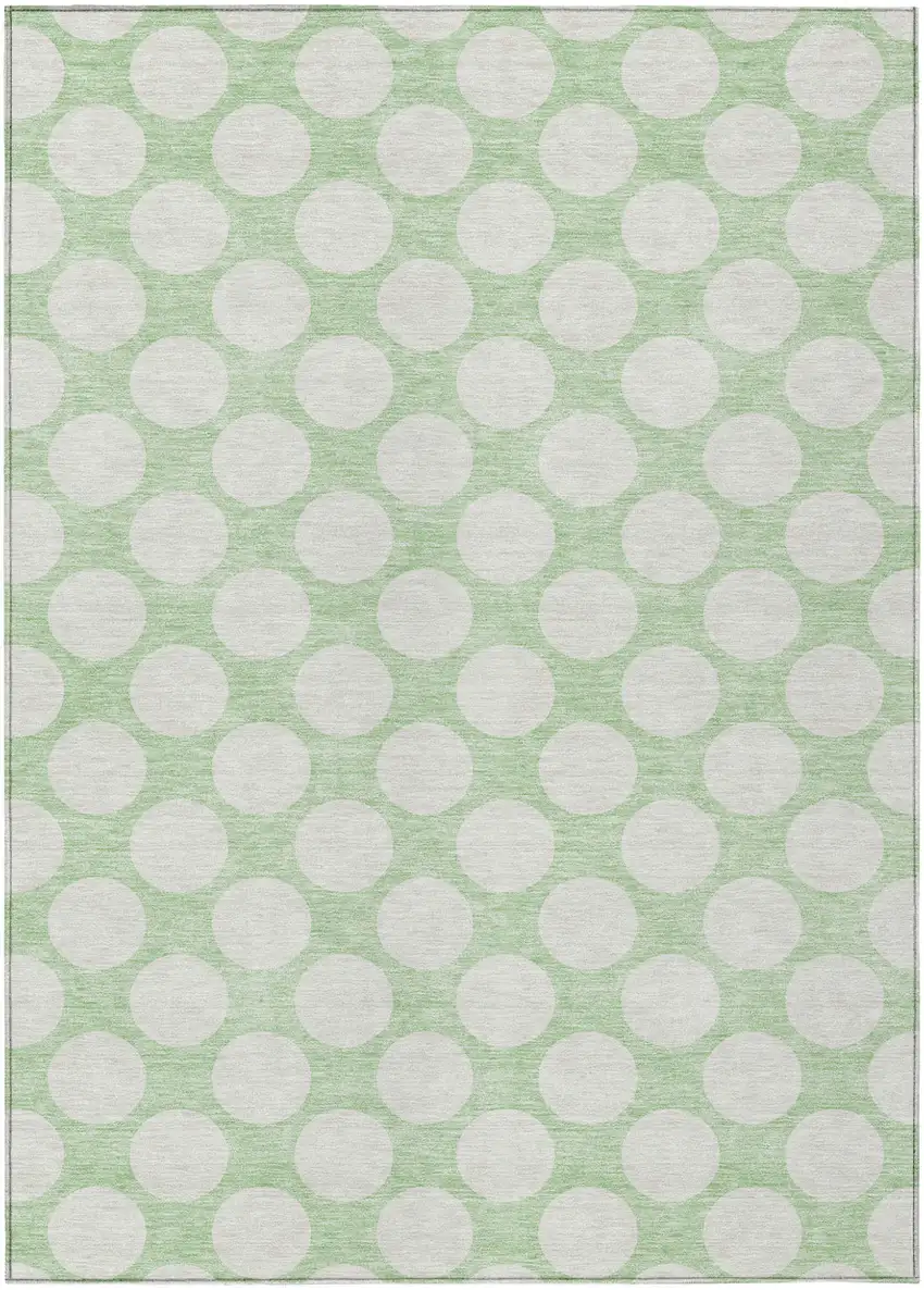 Mint Green And Ivory Polka Dot Washable Indoor Outdoor Area Rug Photo 2