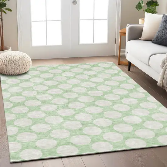 Mint Green And Ivory Polka Dot Washable Indoor Outdoor Area Rug Photo 8